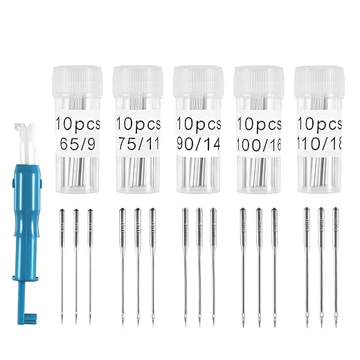 50pcs Sewing Machine Needles Assorted Universal Hax1 65/9 75/11 90/14 100/16 110/18 with a Needle Threader for Bernina Kenmore Singer Brother Janome Schmetz