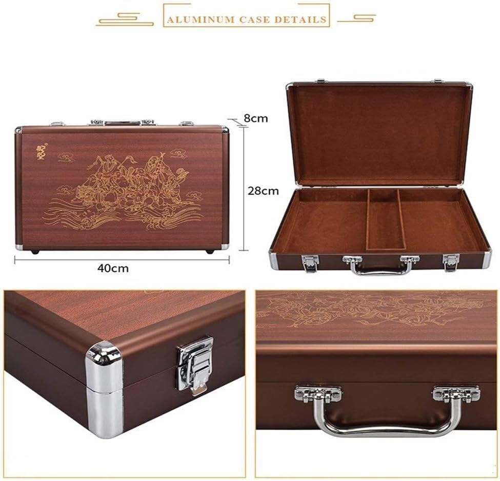 Juego de Mahjong con Estuche de Madera, Juego Tradicional Chino for Viajes, Ocio y Familia(Red White B)