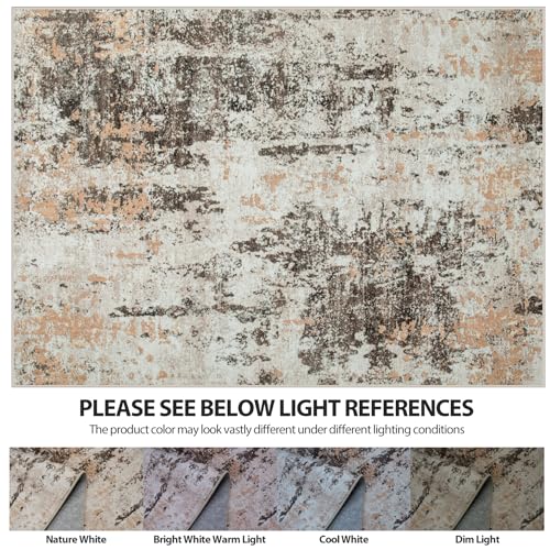 5x8 Area Rugs for Living Room Rug Washable: Abstract Rug for Dining Room Bedroom Carpet Non Slip 5 by 8 Indoor Modern Nursery Home Office Brown Beige