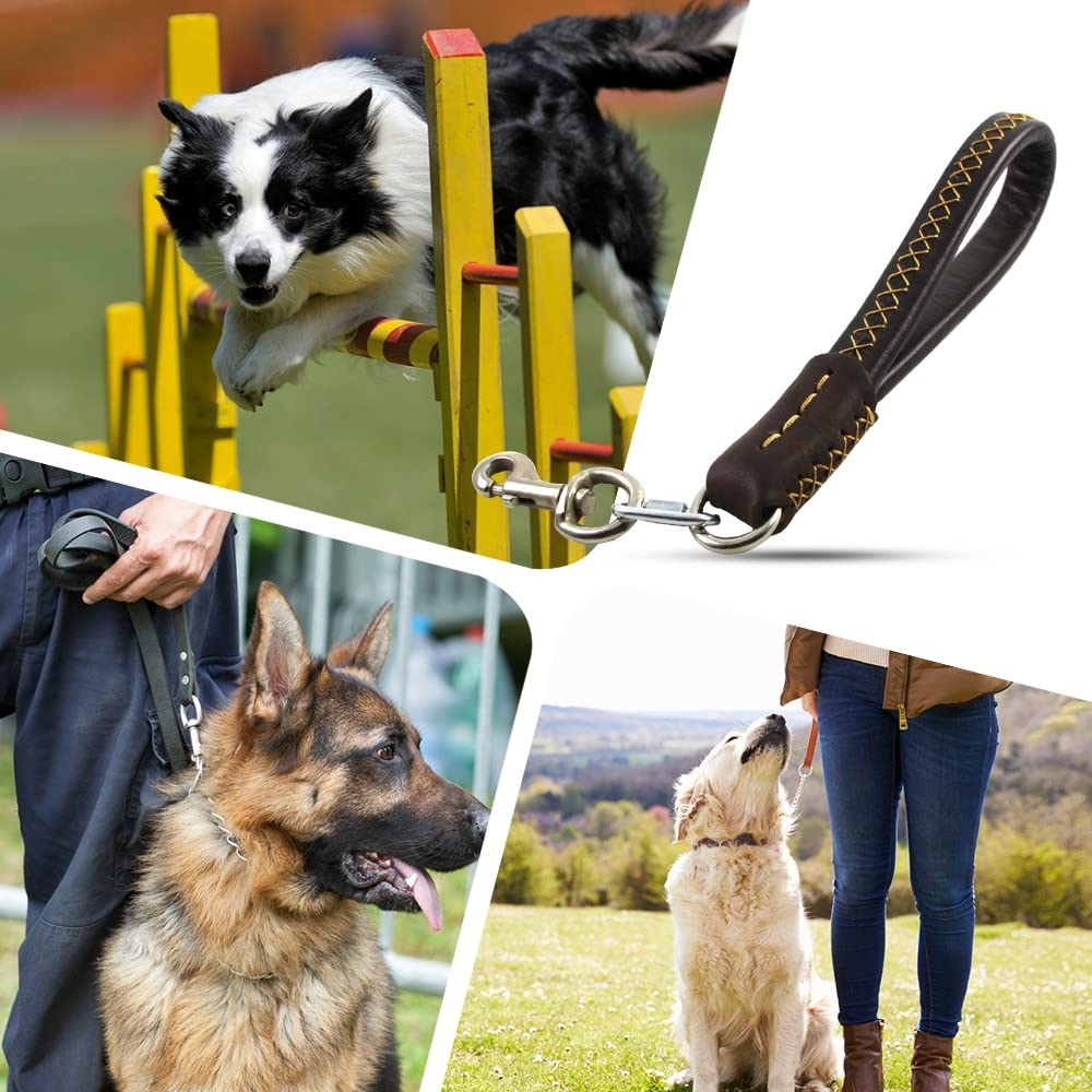 Correa corta para perro, correa de entrenamiento de cuero con asa acolchada y clip de mosquetón para perros medianos y grandes (35 cm de largo y 2 cm de ancho)