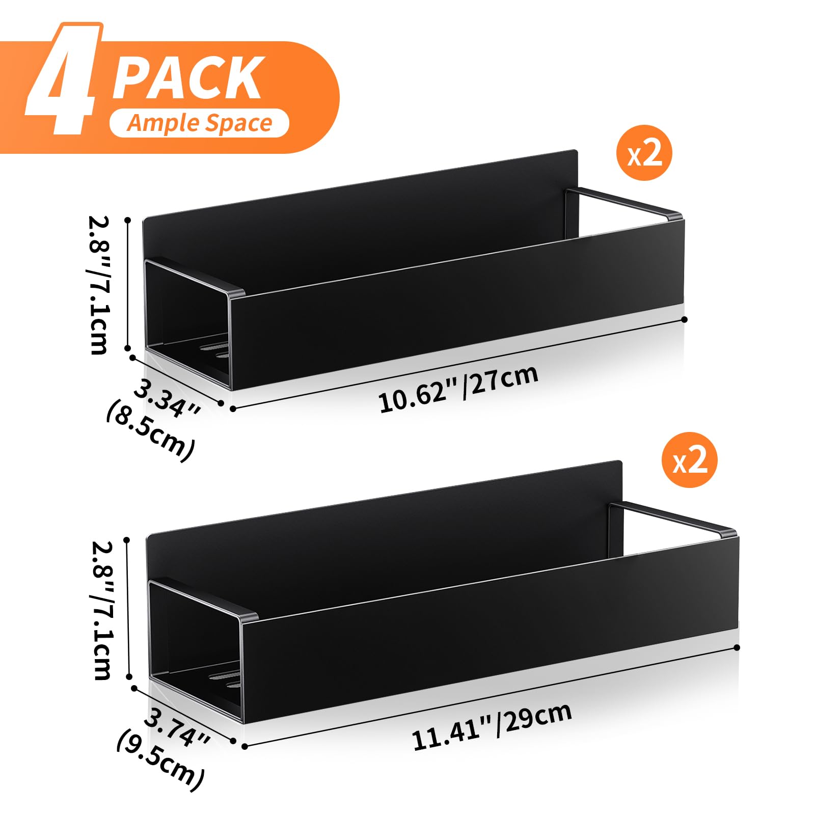 Magnetisches Gewürzregal für Kühlschrank, ohne Bohren, magnetisches Aufbewahrungsregal, magnetischer Gewürz-Organizer für Küchenorganisation und Aufbewahrung, schwarz, 4 Stück