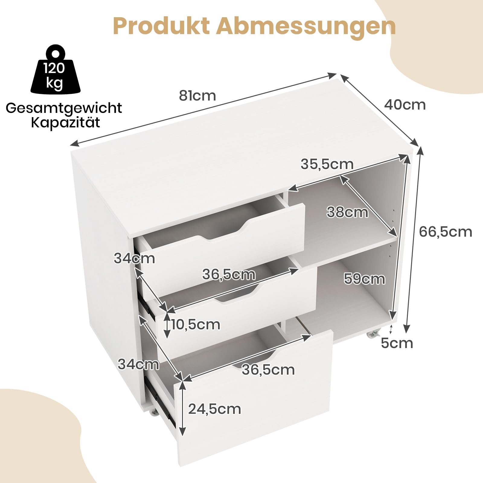 Vinsetto Bureaukast, afsluitbaar, printerhouder met 2 laden, bureau- opbergkast voor A4-formaat, 86,3 x 40 x 66,5 cm, hout, wit