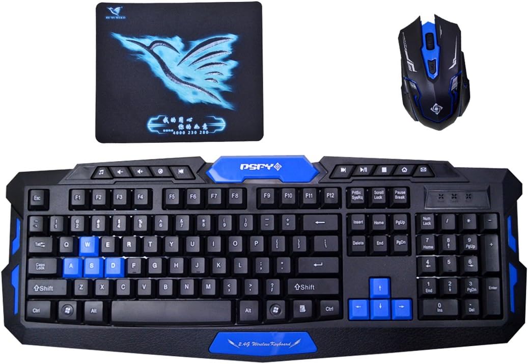 LA HAUTE Wireless Gaming Keyboard and Mouse Combo 2.4Ghz Wireless Multimedia Entertainment Keyboard Sets with1000/1600DPI Game Mouse for Desktop, PC,Laptop,Blue