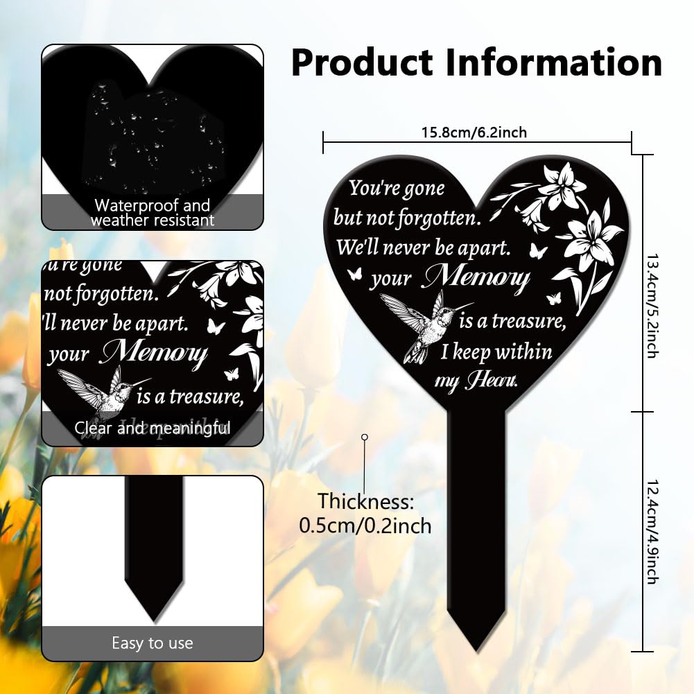 GLOBLELAND Heart Shaped Hummingbird Lily Garden Stake Memorial Remembrance Plaque Stake for Cemetery Acrylic, 258x158mm/10x6.2inch - Image 3