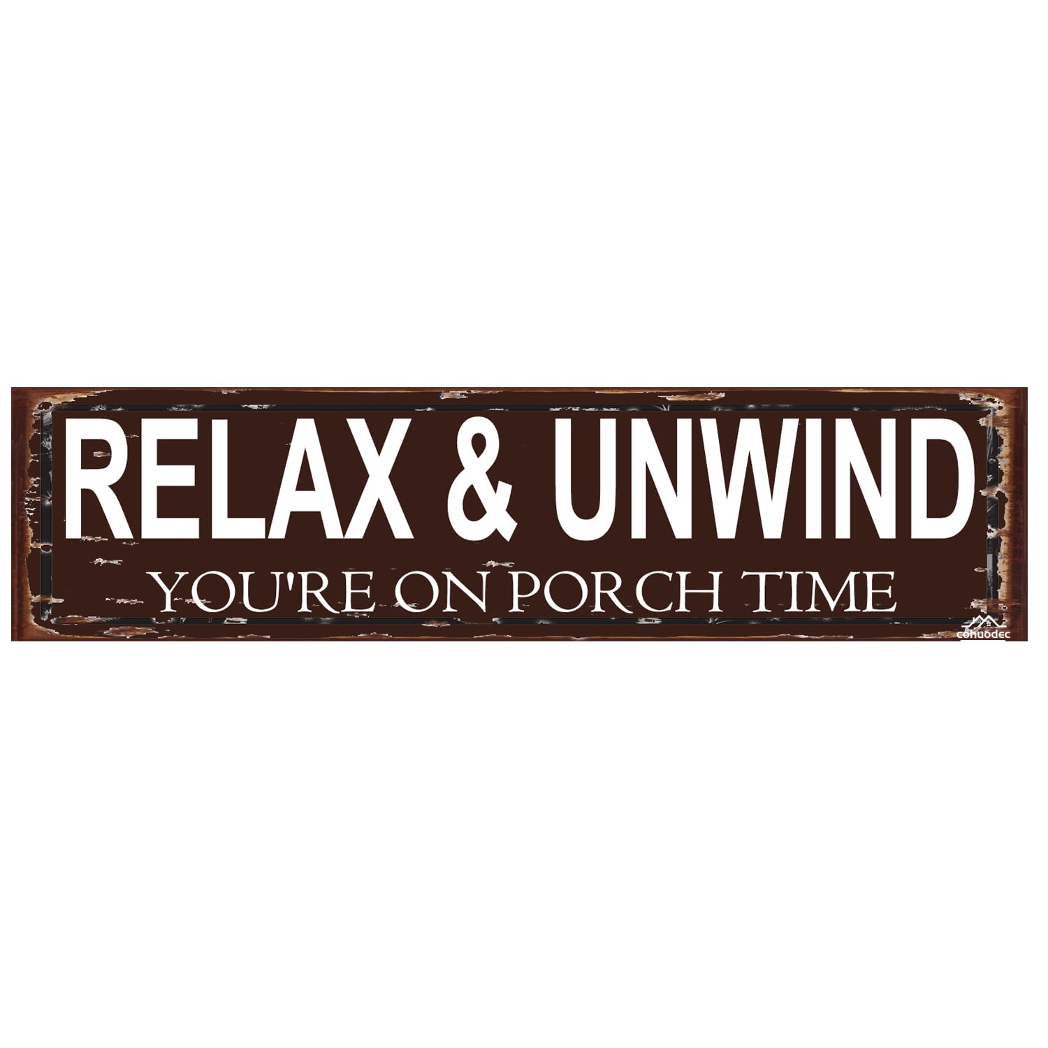 peiyeety Relax and Unwind Rustic Metal Sign 16×4 Inch - Farmhouse Front Porch Welcome Decor