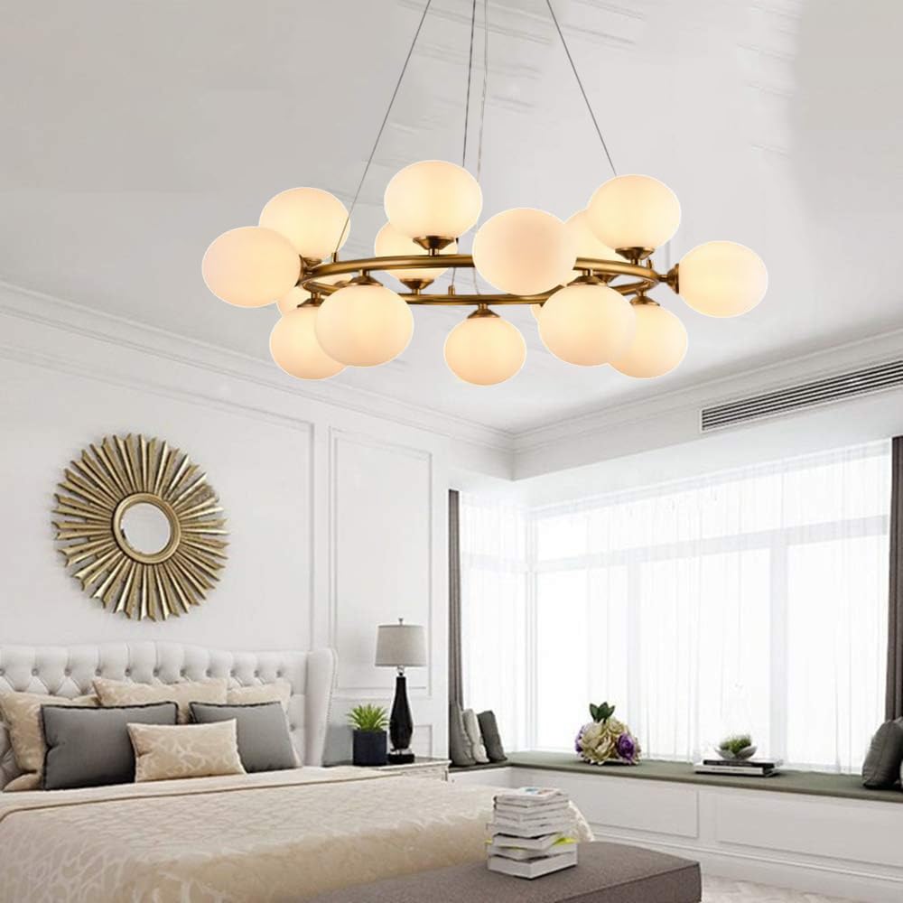 Vetrineinrete® Lampadario contemporaneo in metallo bronzo lampada a sospensione per soggiorno openspace 15 sfere attacco G9