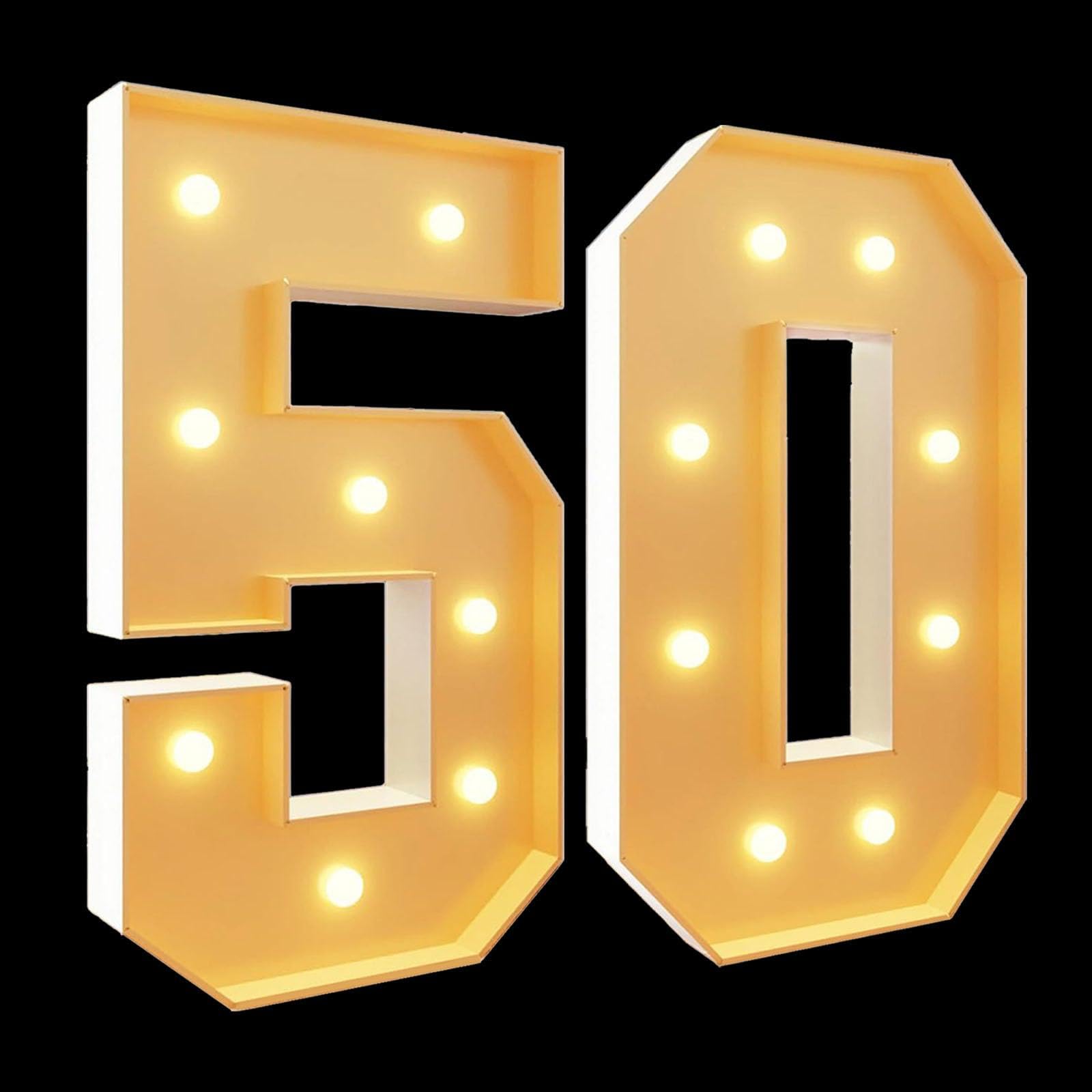 2.3Ft Marquee Light Up Numbers 50 Pre-cut Frame Board Mosaic Kit for Balloons Giant Marquee Numbers Party Decoration Props for Birthday Anniversary Wedding Decor