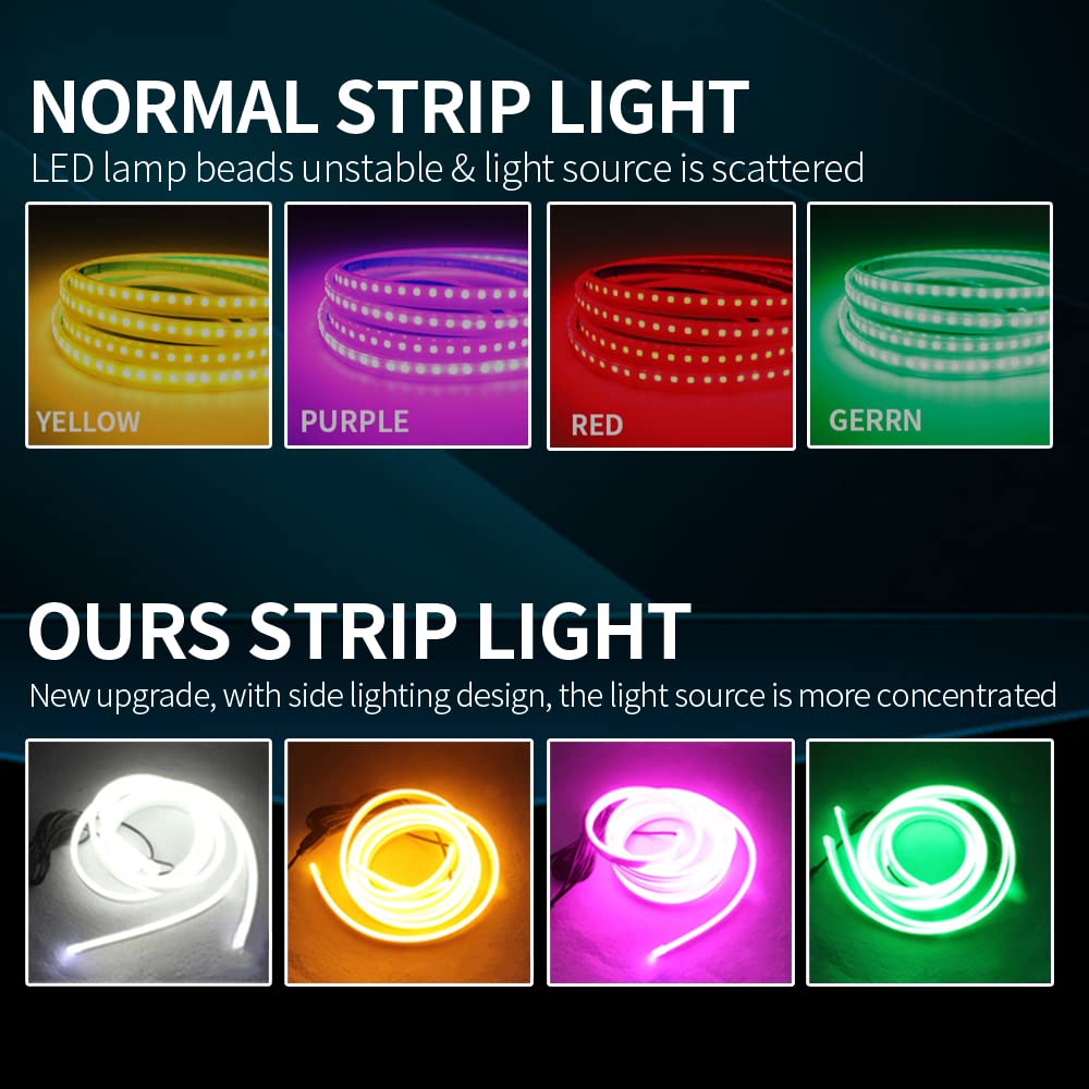 Bande Lumineuse LED pour Voiture Extérieur Capot de Voiture 120cm Super Brillant Blanc LED Feux Diurnes,Ultra Flexible Décoration de Couverture de Moteur de Voiture Lumière DRL Étanche-2pcs