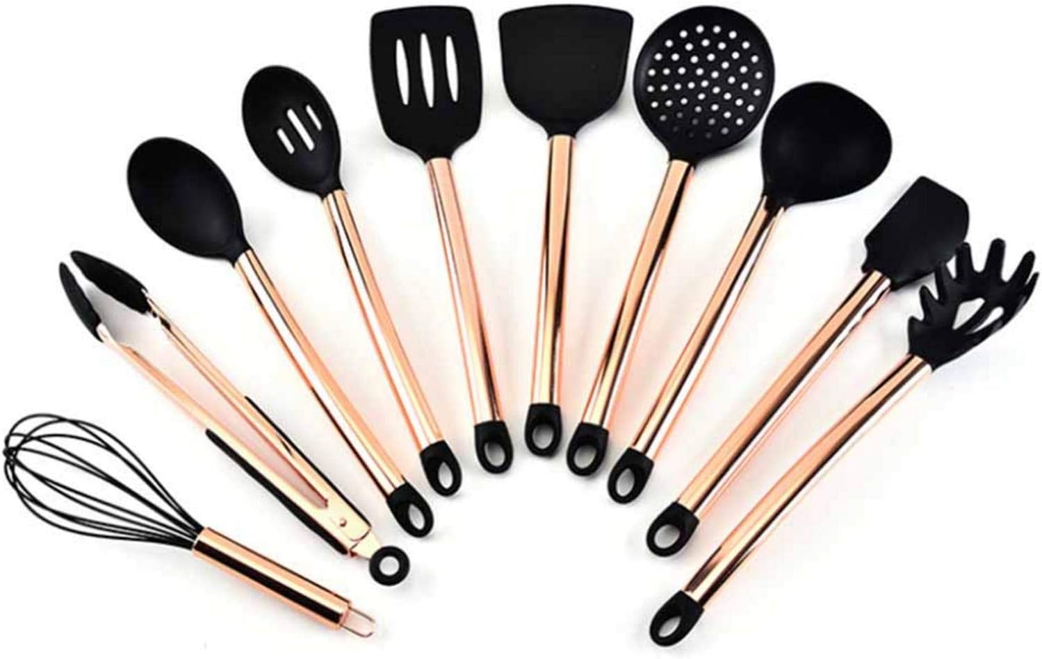10 PCs Cooking Kitchen Utensils Set Copper Plated Handle Silicone Kitchenware Nonstick Cooking Shovel Spoon Kitchen Tool Set Silicone
