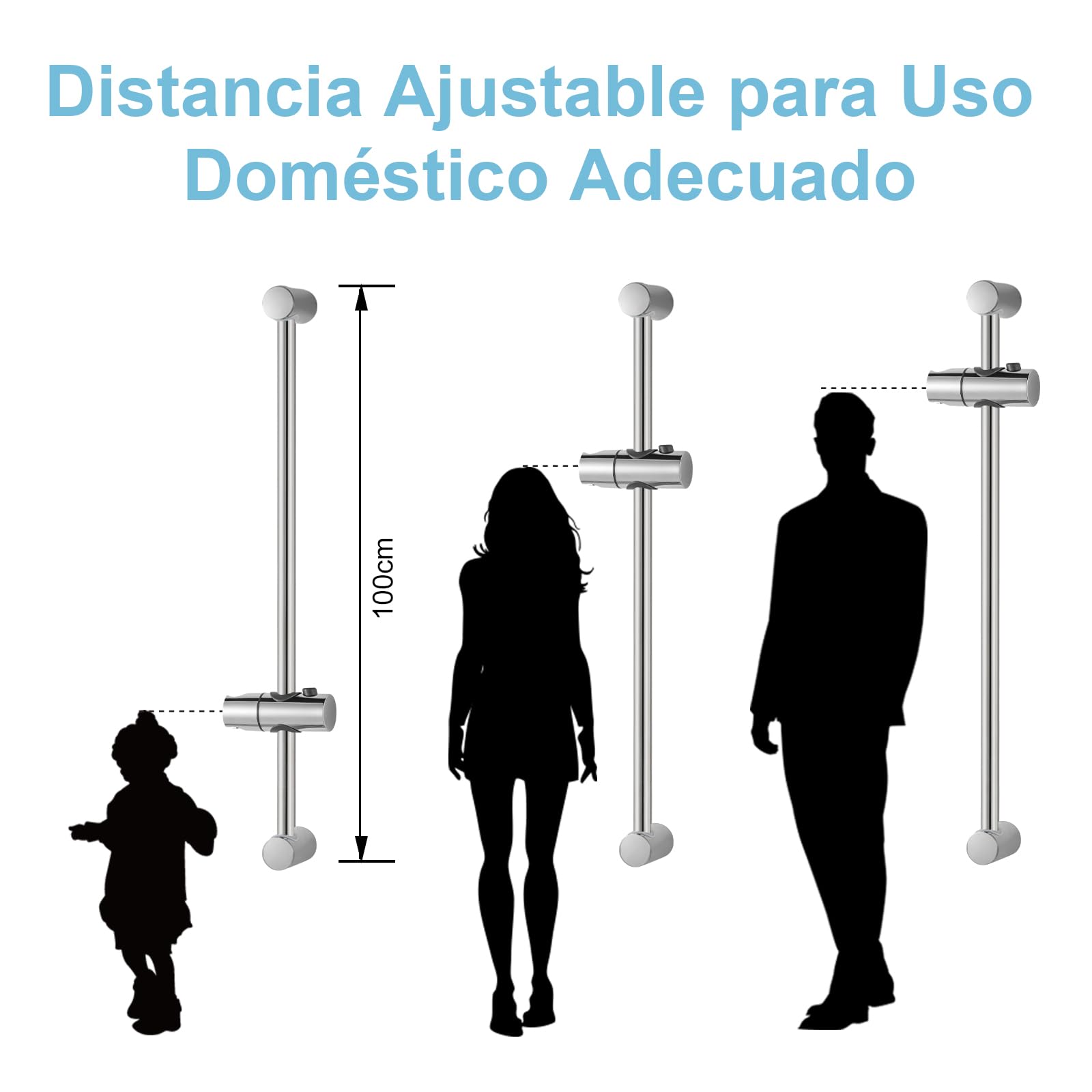 OFFO Barra de Ducha 100cm,Distancia Regulable de 64 a 93cm,con Soporte Alcachofa Ducha,Recambio Barra Ducha,Aspecto de Acero Inoxidable