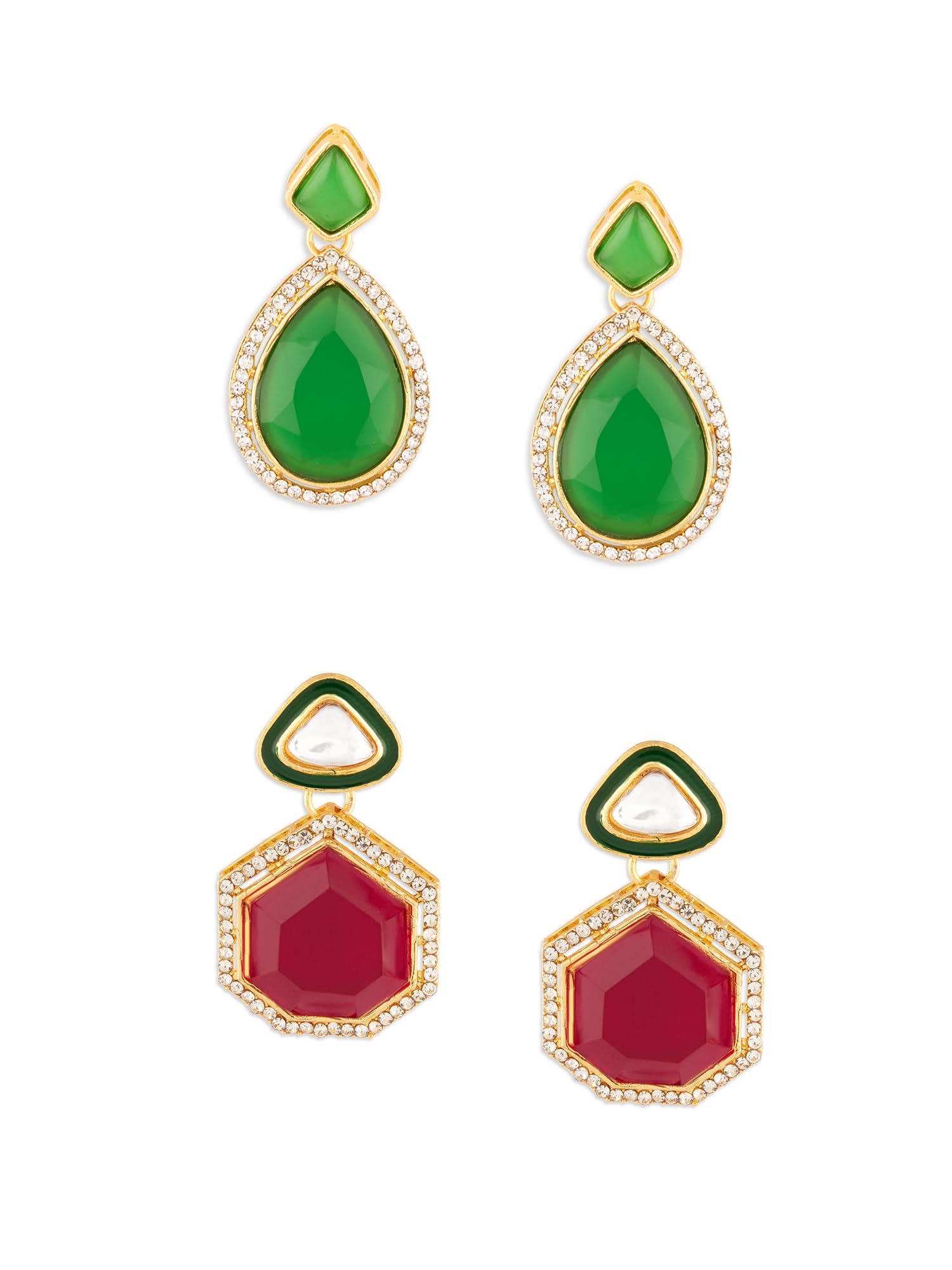 Zaveri Pearls Set of 2 Green Rani Pink Stones Dazzling Austrian Diamonds Drop Earrings For Women-ZPFK18305 (B0D6WD45WZ) Amazon Price History, Amazon Price Tracker