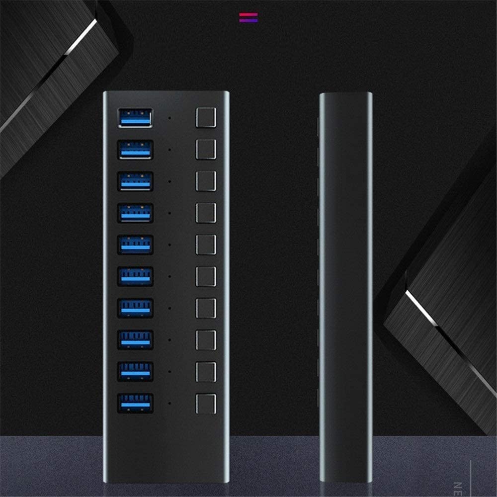 Hub USB C Hub USB Zasilany 10-portowy USB 3.0 Przenośny rozdzielacz Aluminiowy hub danych z indywidualnym włącznikiem/wyłącznikiem Podwójna stacja dokująca USB C 4K z