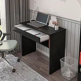 Escrivaninha Mesa de Computador com 1 Gaveta e Prateleira para Quarto ou Escritório Estudo Notebook (Preto)