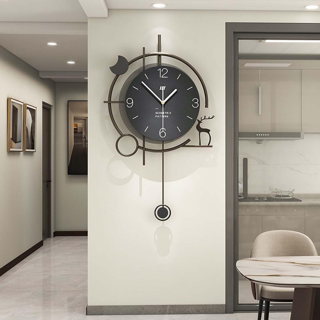 Decorative Wall Clocks with Pendulum - Silent Quartz Wall Clock for Living Room - Battery Operated Large Wall Clock for and Bedroom Decor