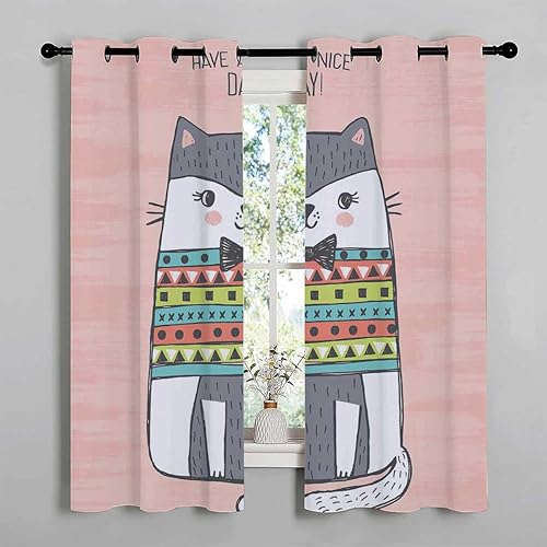 Miniatura 2 de YANFENQI Cortinas Blackout para Habitacion Rosa Lindas Cortinas de Armario de Gato Cortinas para Cuartos Separar 63 pulgadas de ancho por 63