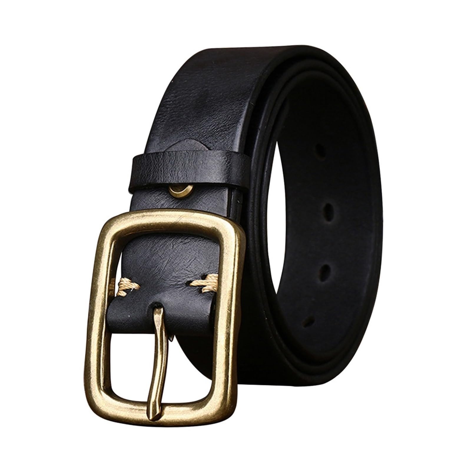 Solid Cowhide Belts Brass Buckle Pure Cowskin Leather Belt Jeans