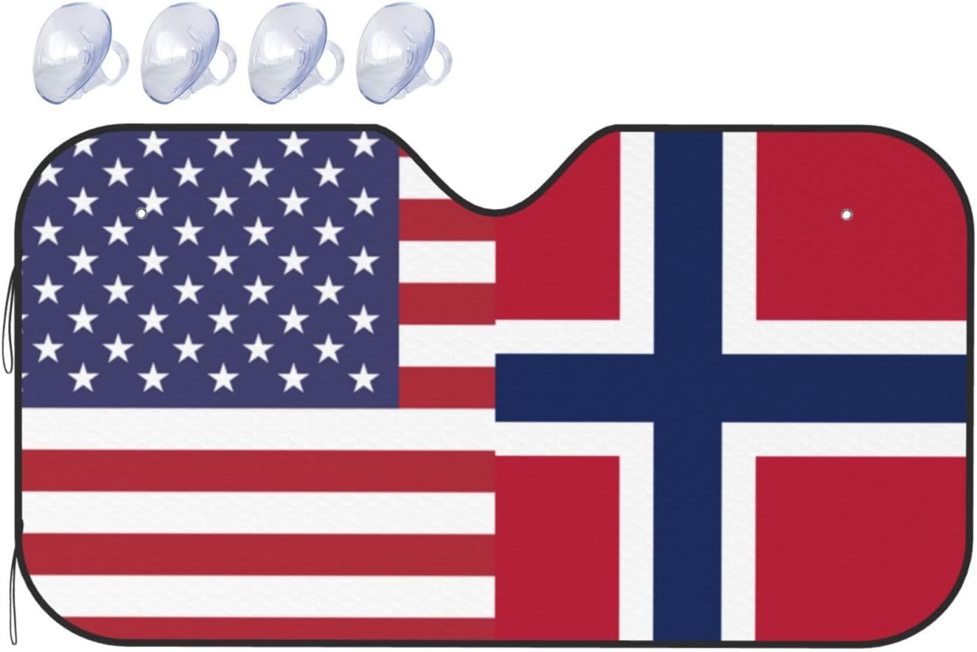 America Norway Friendship Flag Foldable Car Windshield Sunshade Blocks Heat and Sun Glare Uv Rays