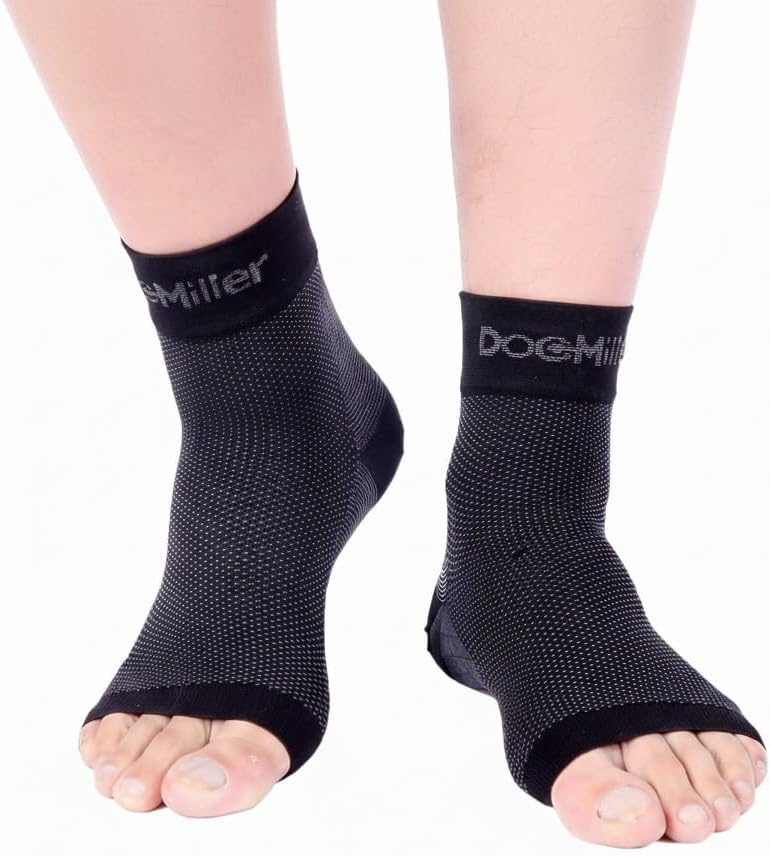 Doc Miller Ankle Brace for Women & Men – Ankle Compression Sleeve, Toeless Foot & Ankle Support for Plantar Fasciitis, Arthritis, Achilles Tendonitis, Sprained Ankle, Swelling & Recovery (1 Pair)