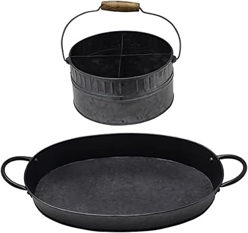 Mikasa Juego de bandeja y bandeja galvanizada, 2 piezas, color negro