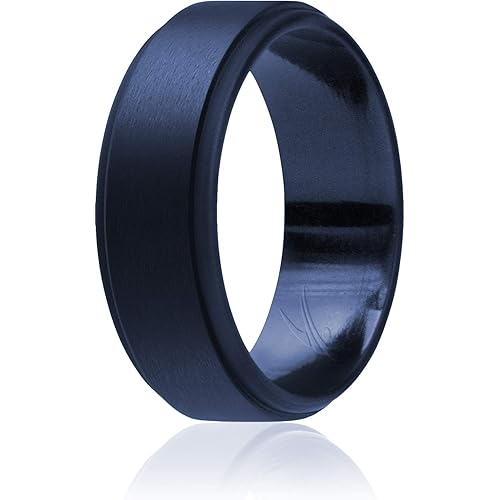 ROQ Silicone Rubber Wedding Ring for Men, Comfort Fit, Men's Wedding Band, Breathable Rubber Engagement Band, 8mm Wide 2mm Thick, Step Edge, Single, Blue, Size 9