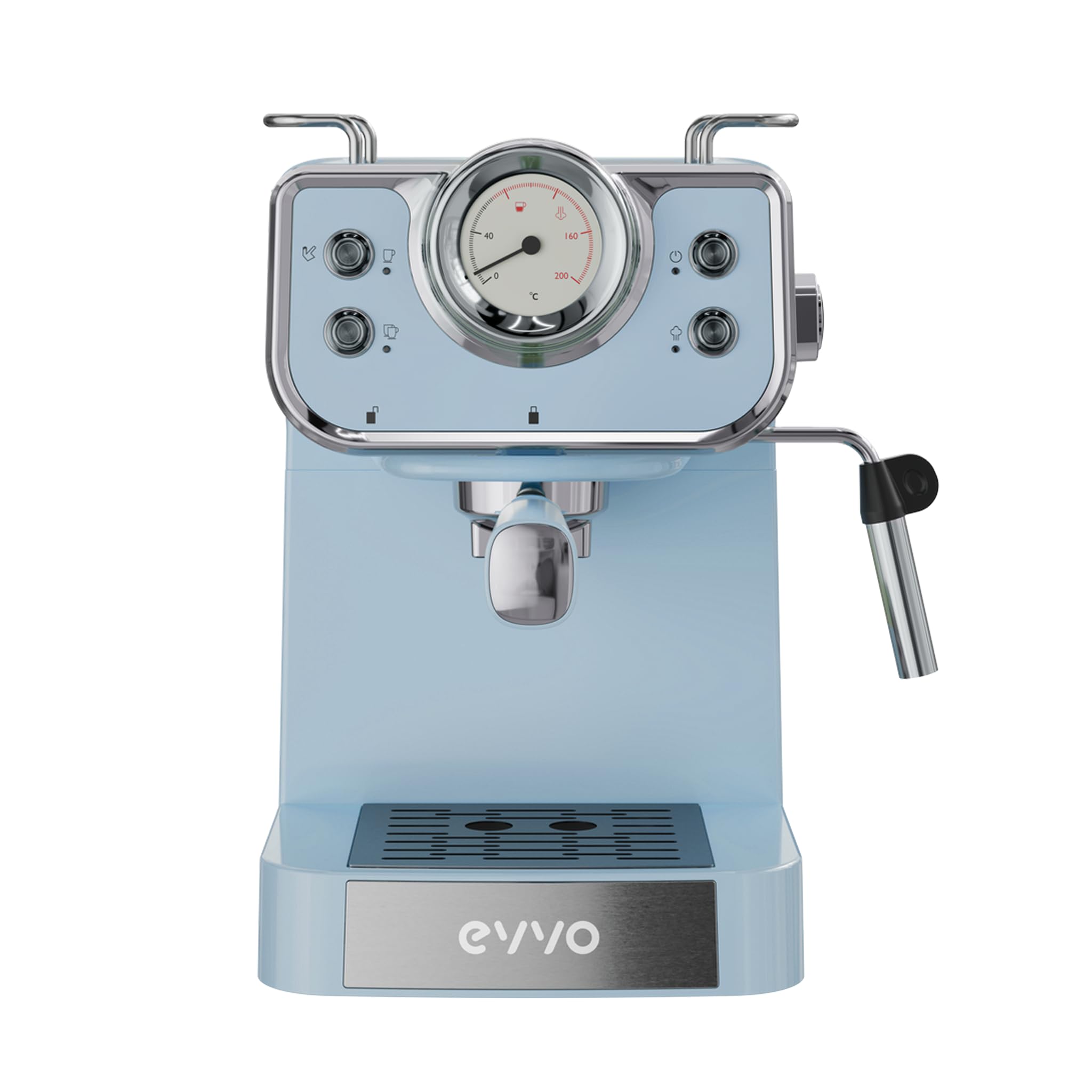 EVVO Cafetera Espresso Intensa Retro Azul - Cafetera Espresso, 15 Bares, 950W, Acero Inoxidable, Brazo Doble, Termo Block, Precalentado Rápido, 1.5L, Vaporizador, Portafiltros