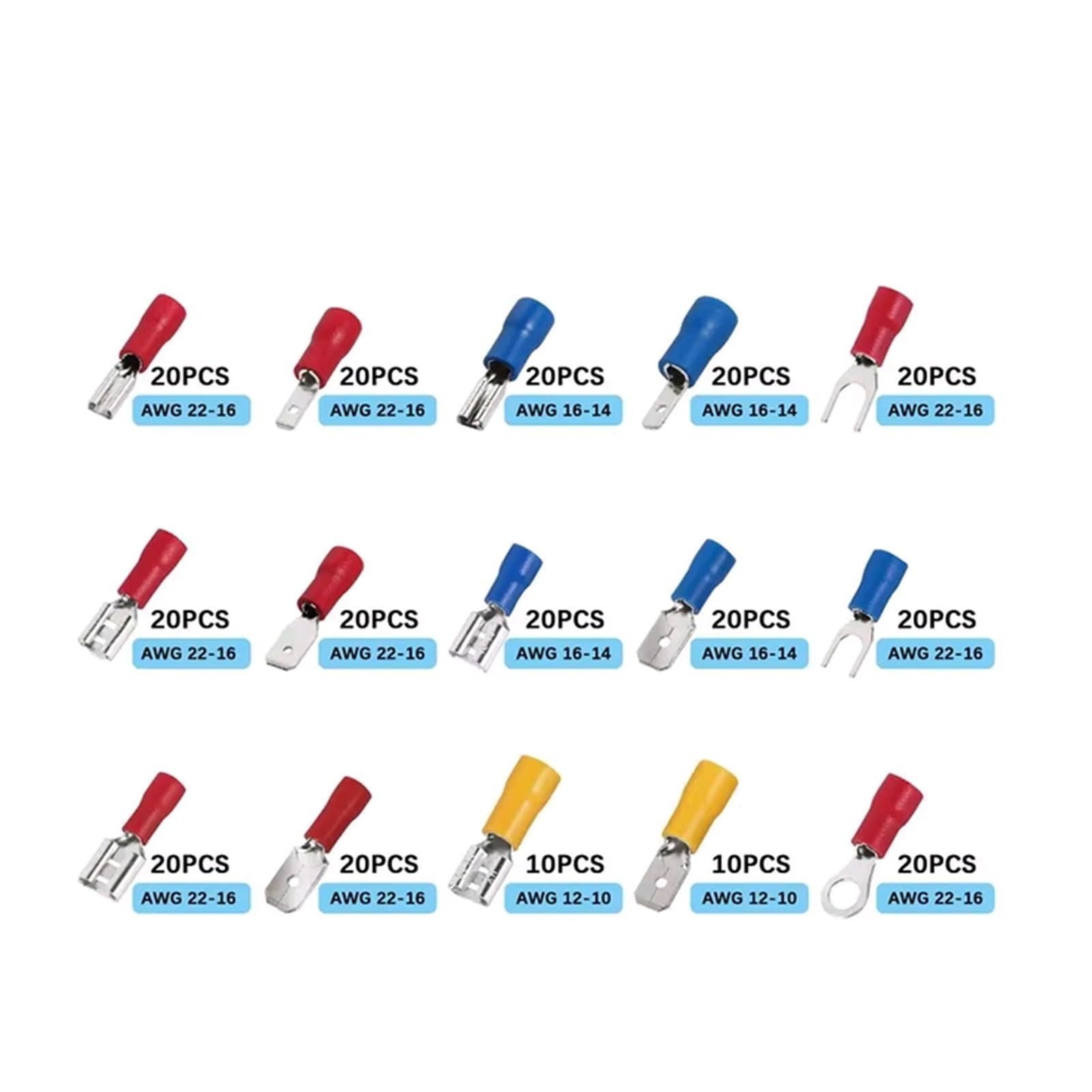 Ensemble de 280 cosses à sertir isolées for fils électriques, fourches à fourche, multicolores