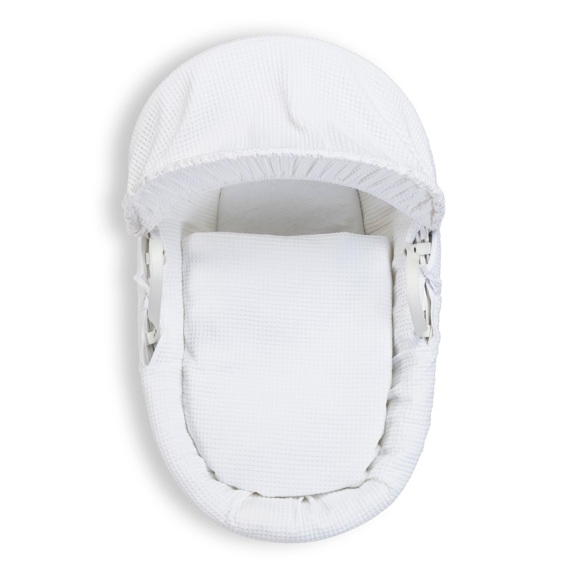 Clair de Lune Couffin en Osier Blanc gaufré avec Support à Bascule Standard Blanc – 68 x 30 cm (Blanc)