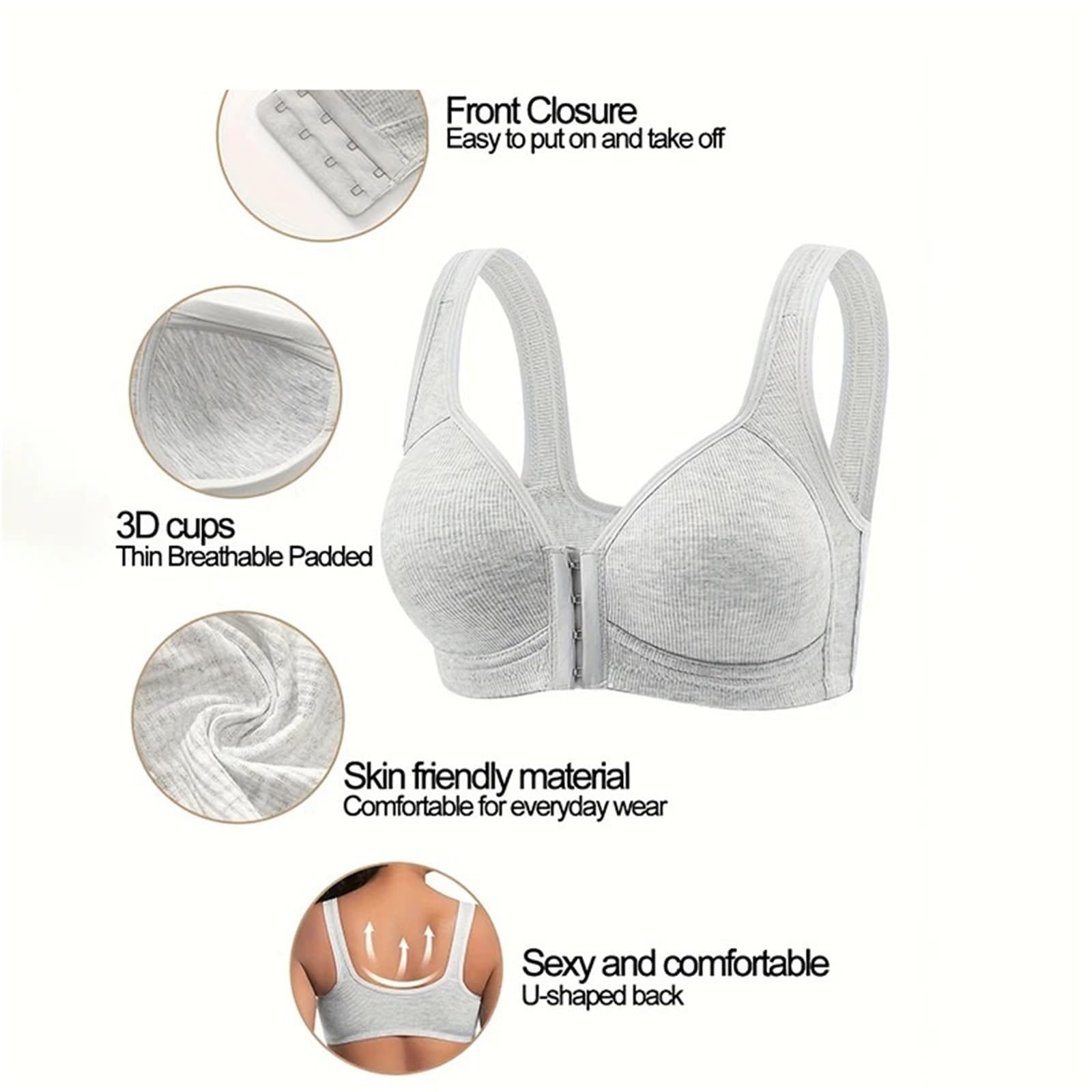 Sujetador Cierre Delantero Sujetador de Cierre Frontal sin Costuras for Mujer, Bralette Liso Aros, Push Up, Cobertura Completa, Copas fijas, Ropa Interior cómoda