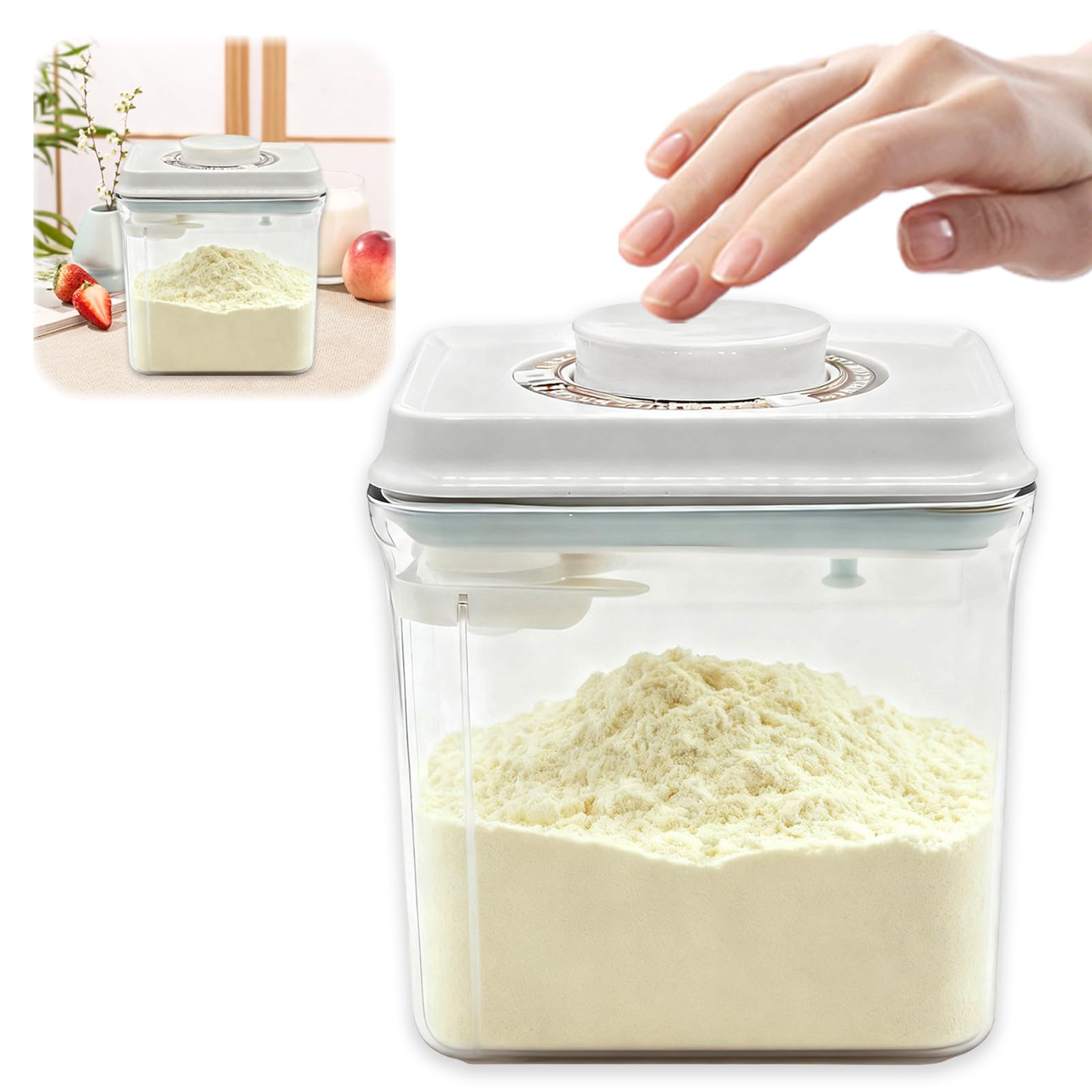 Dosificador Leche en Polvo 1800ml, Portátil Dispensador de Leche en Polvo, Contenedor de Polvo Sellado, Recipiente con Cuchara, para Almacenar Leche en Polvo, Confitería, Snacks, Cereales