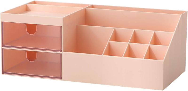 Organizador de maquiagem Marknor com 10 compartimentos e 2 gavetas transparentes, rosa