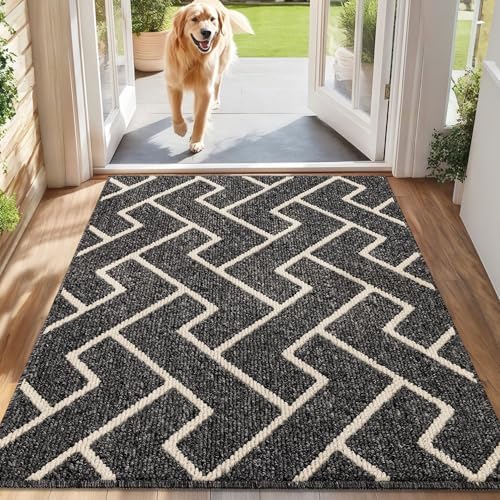 hicorfe Indoor Doormat,32"x48"Front Back Door Rubber Backing Non Slip,Absorbent Resist Dirt Entrance Doormat Inside Floor Mats for Entryway Washable Low-Profile(Black)