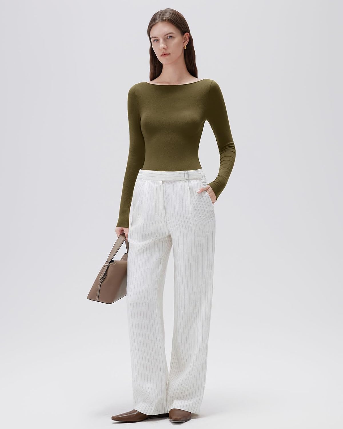 SUUKSESS Cloud Cashmere Women Boat Neck Fitted Long Sleeve Shirt Basic Knit Tops - Image 4