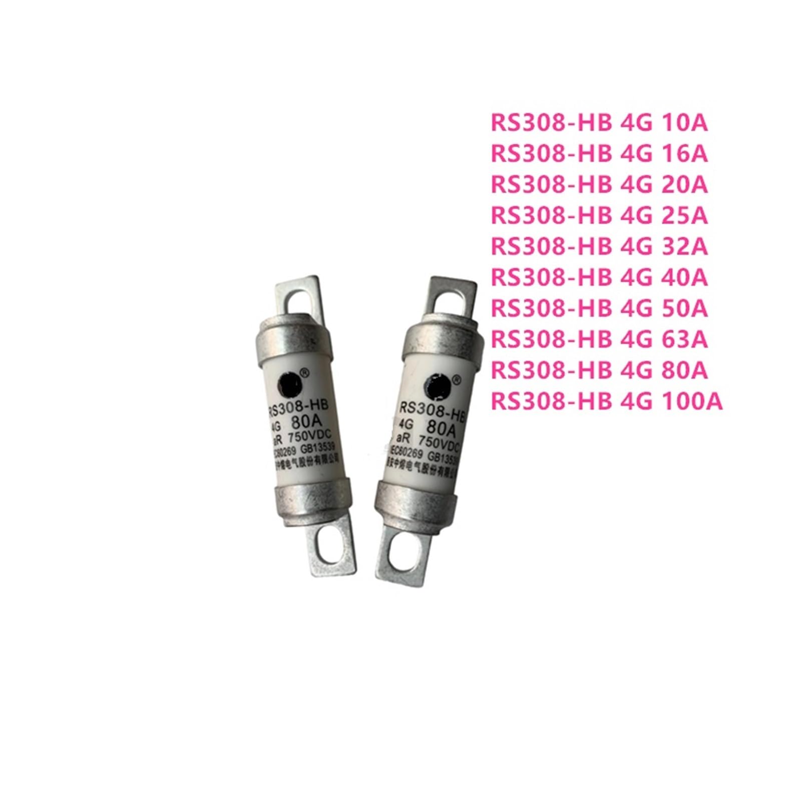 Fusibile RS308-HB-4G20A/ 32A/ 40A/ 50A/ 63A/ 80A/ 100A 750Vdc(RS308-HB-4G25A 2PCS)