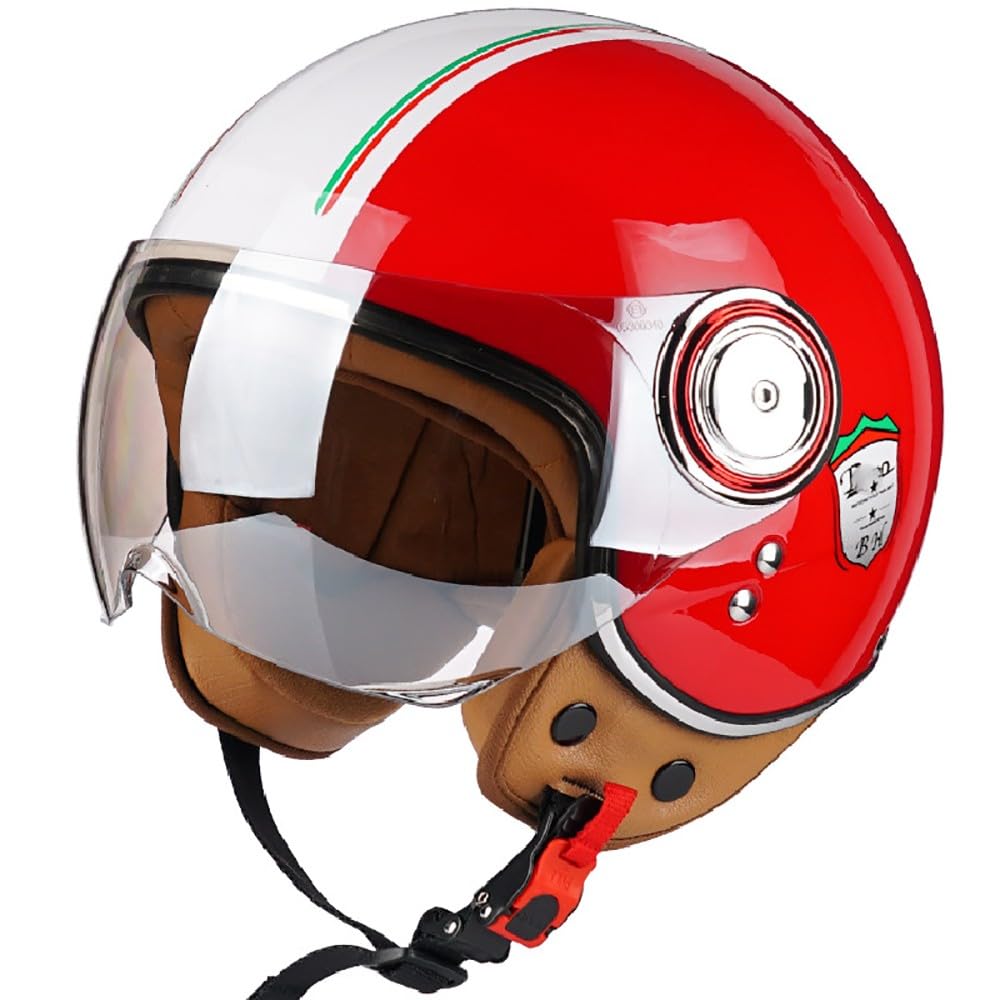 Wzggteam Men's G Vintage Open Face Helmet, Motorcycle Half Helmet Dot/Ece Approved, Motorbike Crash Helmet With Sun Visor, Retro Motorcycle Helmet For Wo