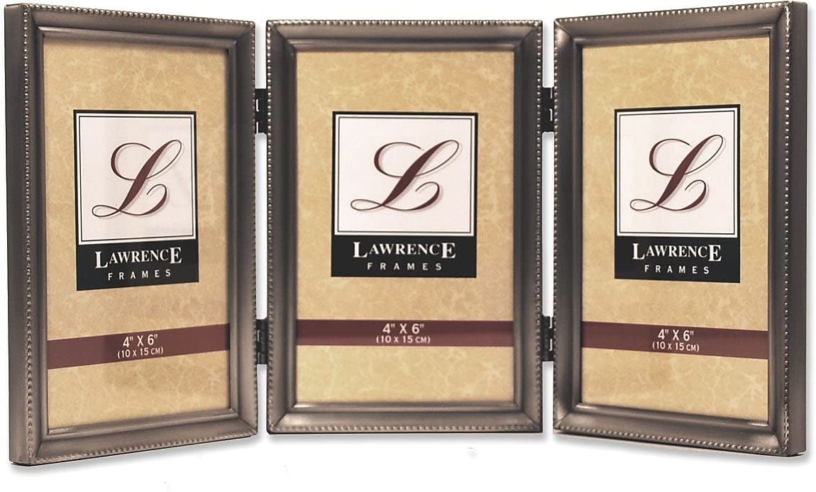 Lawrence Frames 4 x 6-Inch Metal Pewter Hinged Triple Picture Frame (11546T)