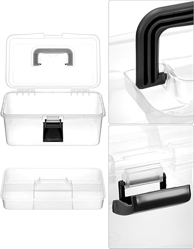 Miniatura 3 de QWORK Caja de almacenamiento vacía transparente de primeros auxilios con bandeja extraíble, estuche de almacenamiento de plástico, organizador