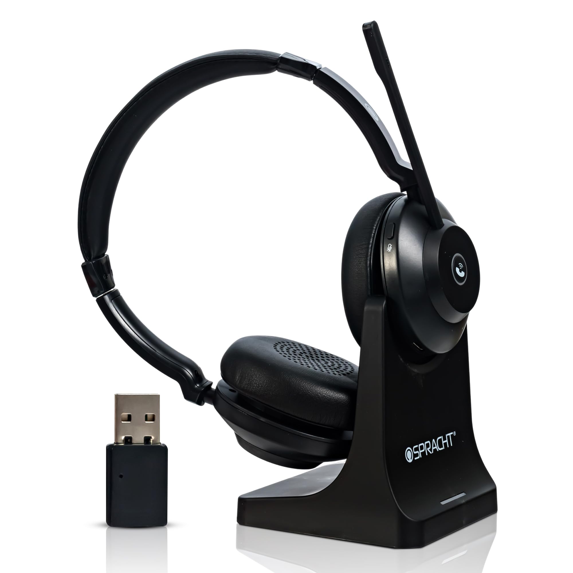 Spracht Blues Combo BT/USB Cuffie wireless con cancellazione del rumore per professionisti che lavorano, comode cuffie per PC, durata della batteria 40 ore, cuffie USB e Bluetooth con microfono per