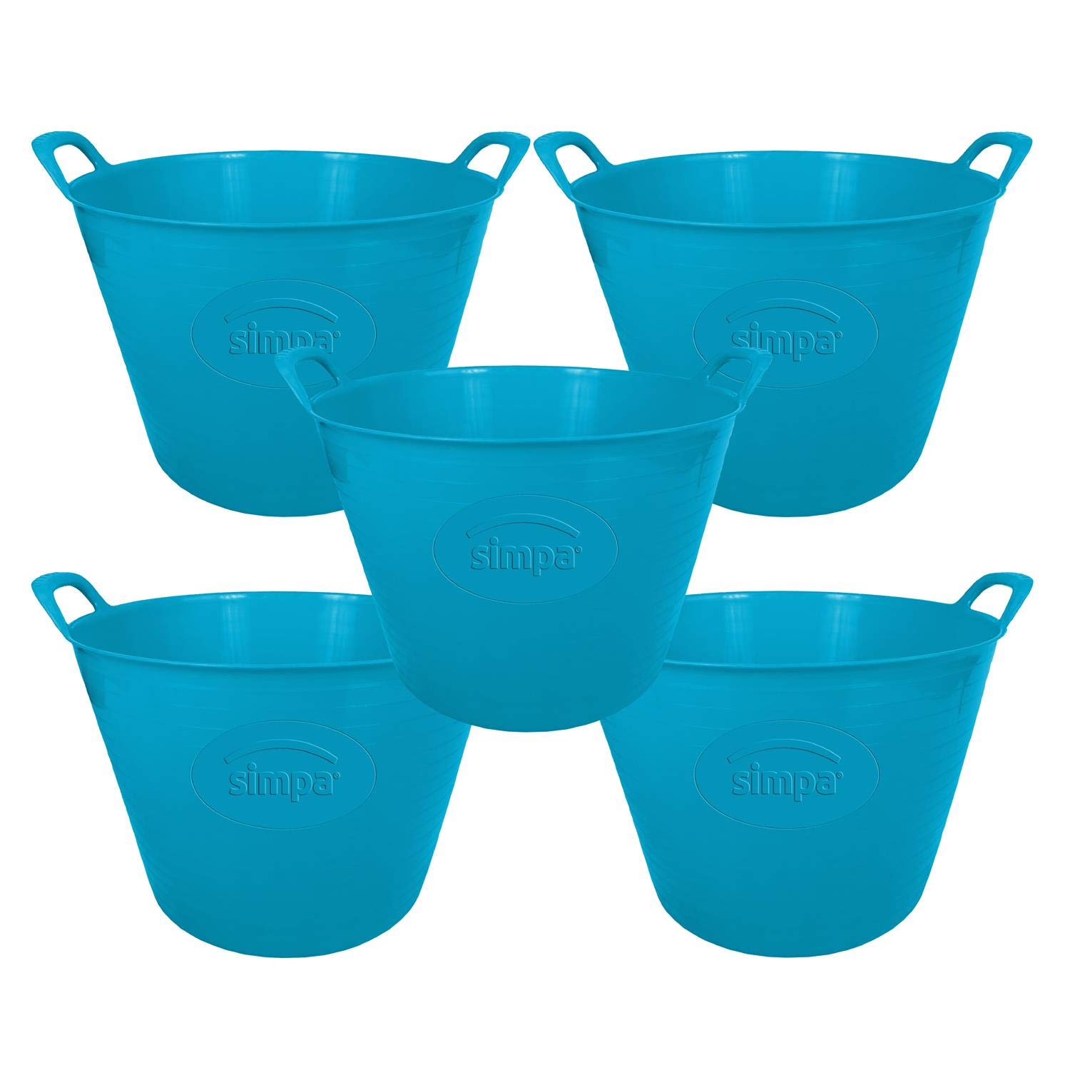 Simpahome Dark Blue 42L 42 Litre Large Multi Purpose Flexi Tub - Robust Flexible Storage Container Bucket - Set Of 5.