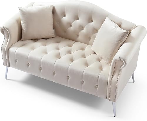 Miniatura 7 de Holaki Chesterfield - Sofá de terciopelo de 59.4 pulgadas, moderno, tapizado, clásico, con botones copetudos, con brazos enrollados, patas de metal