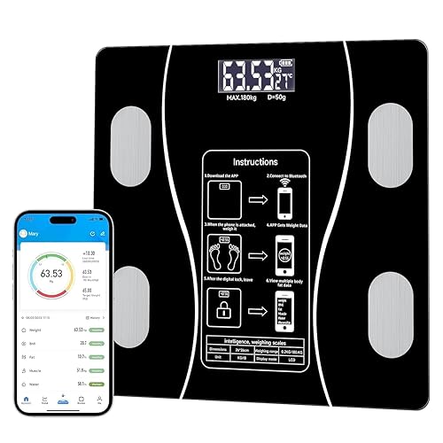 Báscula inteligente de baño, báscula digital para el cuerpo, con pantalla LED retroiluminada y vidrio templado resistente, tamaño compacto, con un