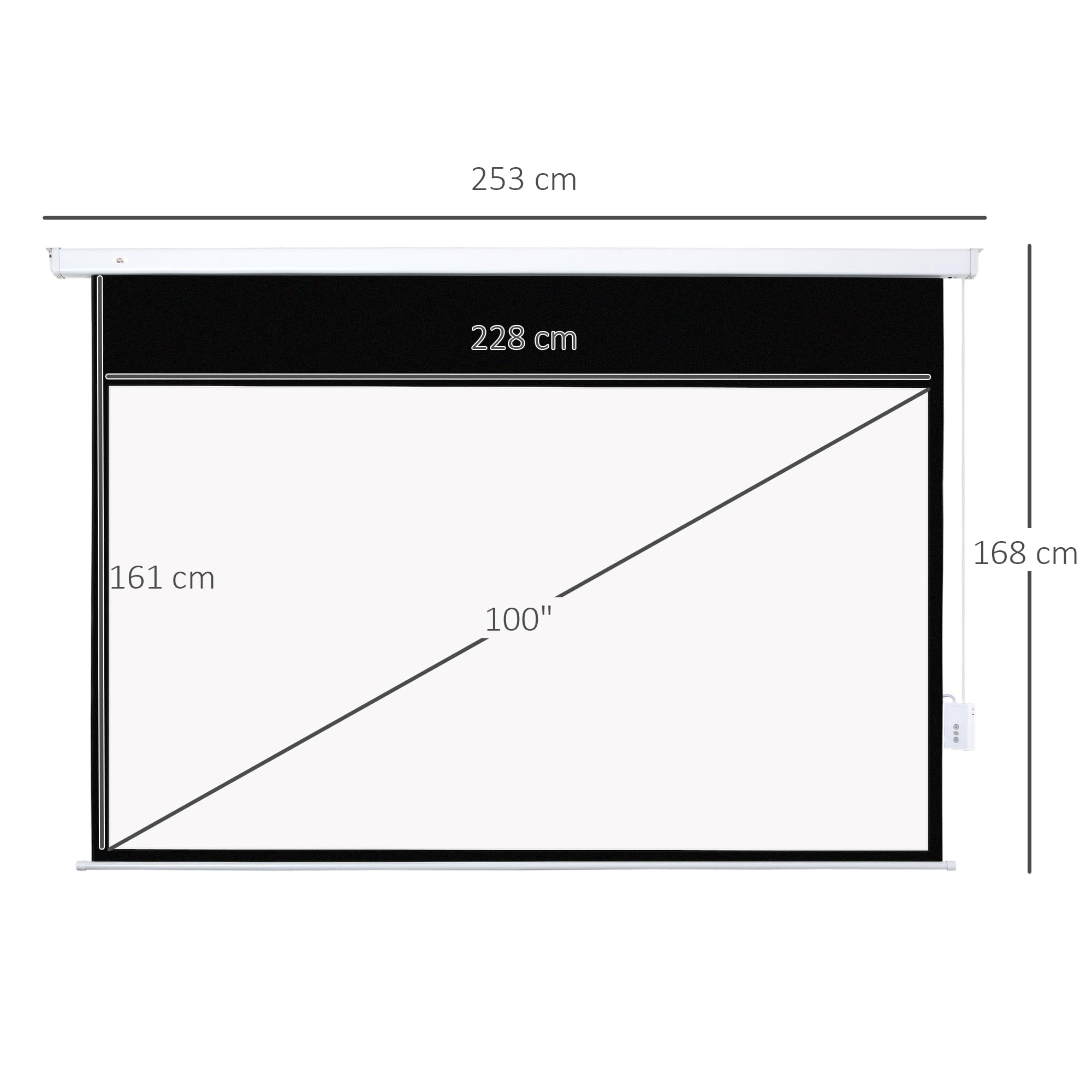 HOMCOM Pantalla de Proyector Eléctrica 100 Pulgadas HD Pantalla de Proyección Motorizada Formato 16:9 con Mando a Distancia para Cine en Casa Fiestas 253x7,5x168 cm Blanco
