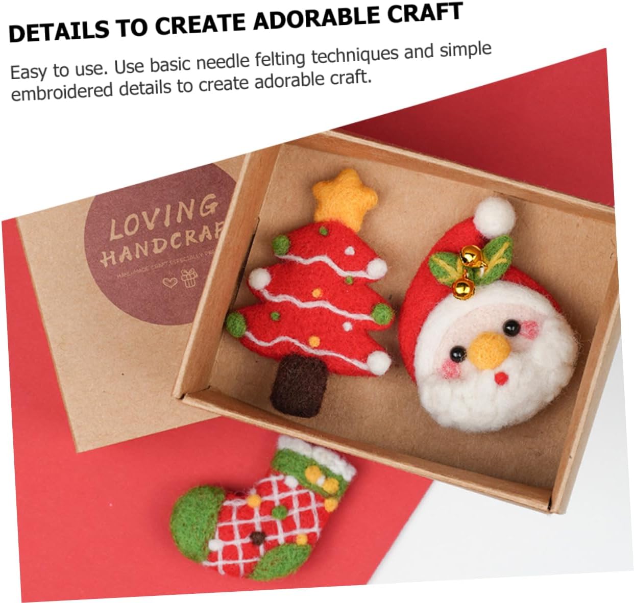Abaodam 9 Sets Brooch Suit case DIY Kits DIY Christmas Ornaments Christmas Wool Felting kit Holiday Jewelry Wool Felt Craft Breastpin Hairpins Needle Felting Tools
