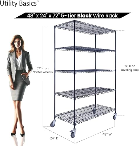 Miniatura 2 de Estantería de alambre de alta calidad de 48 x 24 x 72 pulgadas, color negro, de 5 niveles, NSF, capacidad máxima, 4000 libras, estante de