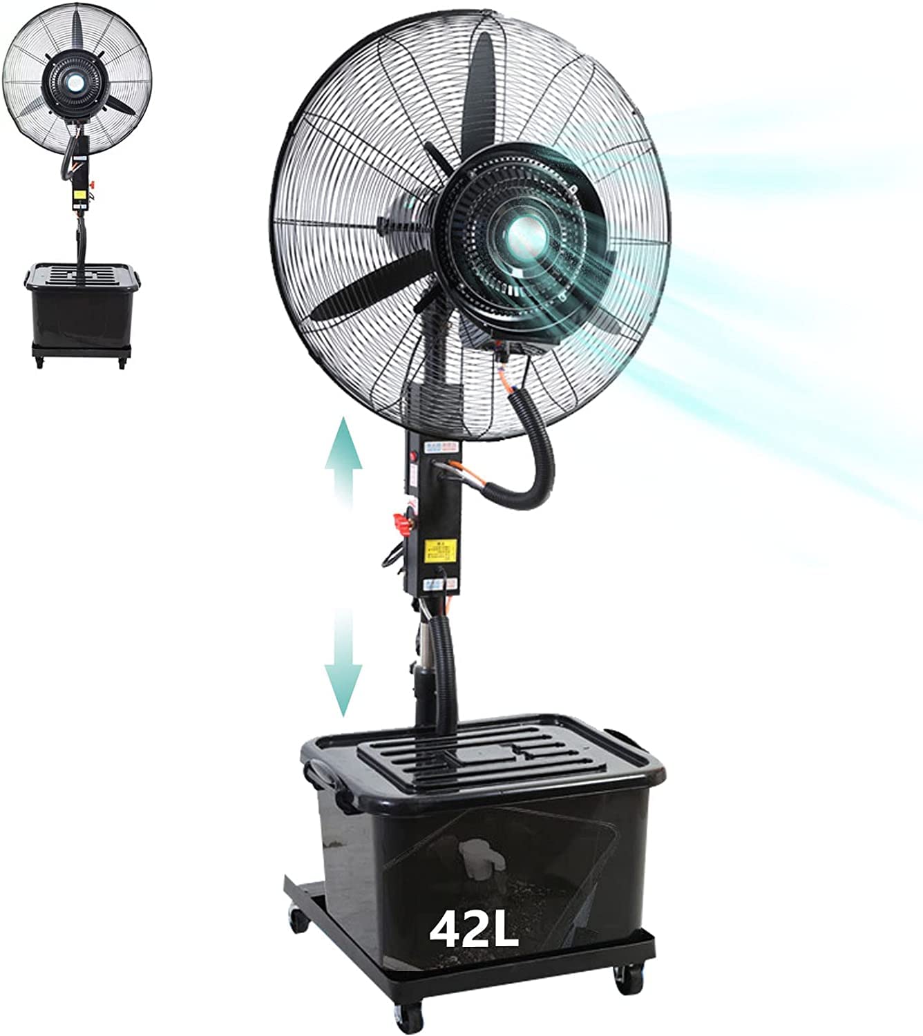 asdchZen Adjustable Misting Fan, 3 Speeds With 43L Tank, Pedestal Fan For Backyards, Patios, 90°Oscillating,80CM