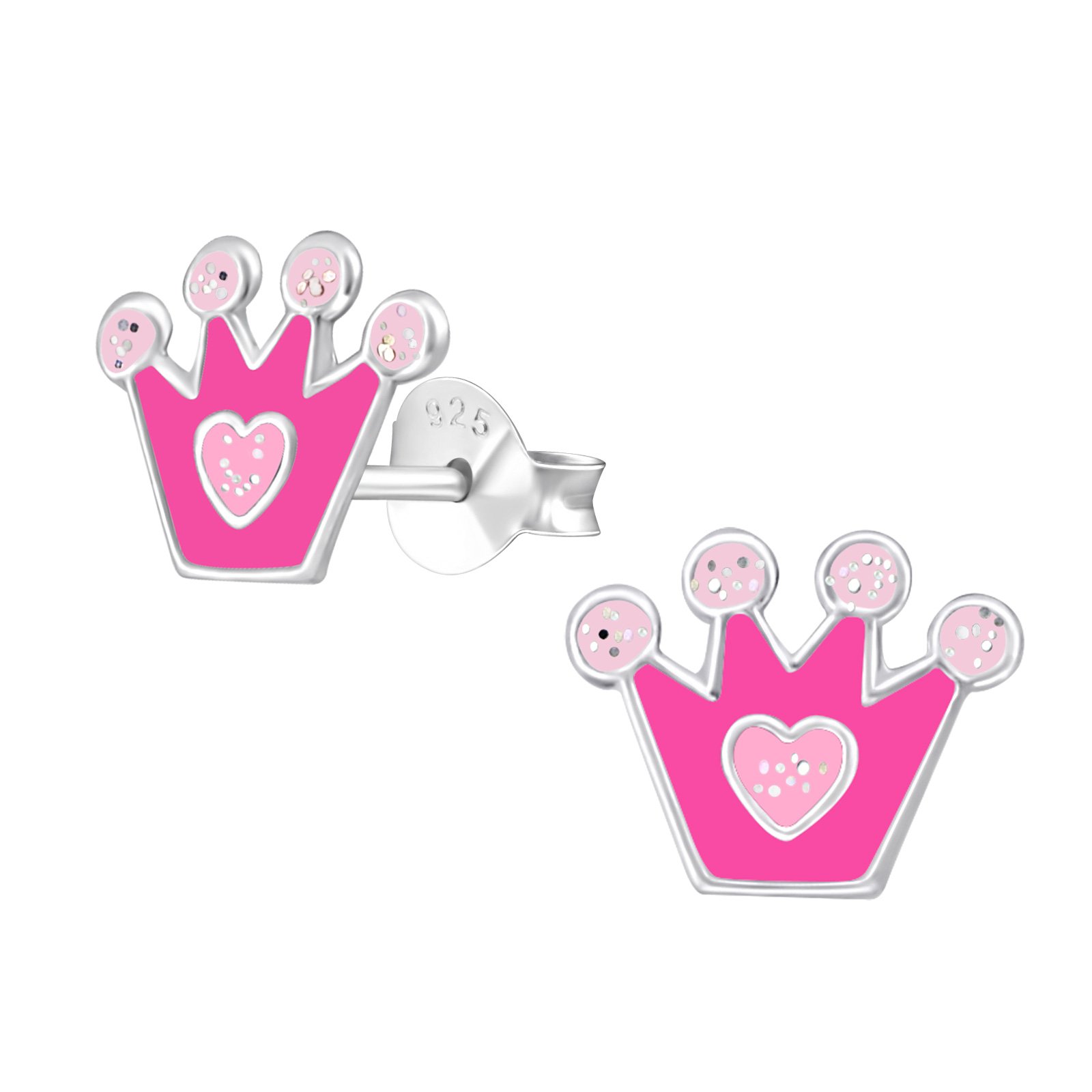 Laimons Orecchini Per Bambina A Forma Di Corona - Argento Sterling 925 Smaltato Rosa - Confezione Regalo - 2