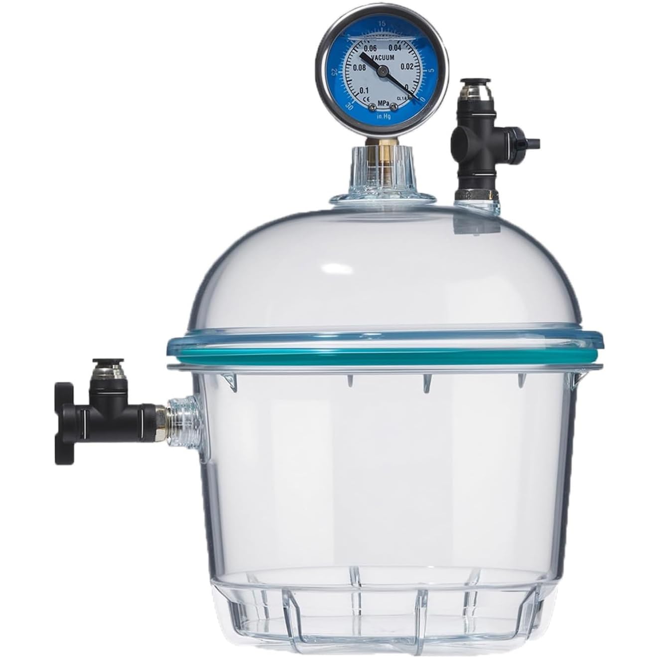 Vakuum-Exsikkator aus Polycarbonat, 150/250 mm, Kunststoff, Vakuum-Trocknerglas, mit Negativdruckanzeige, Doppelventil, zur Aufbewahrung, Trocknung, Lagerung (150 ml)