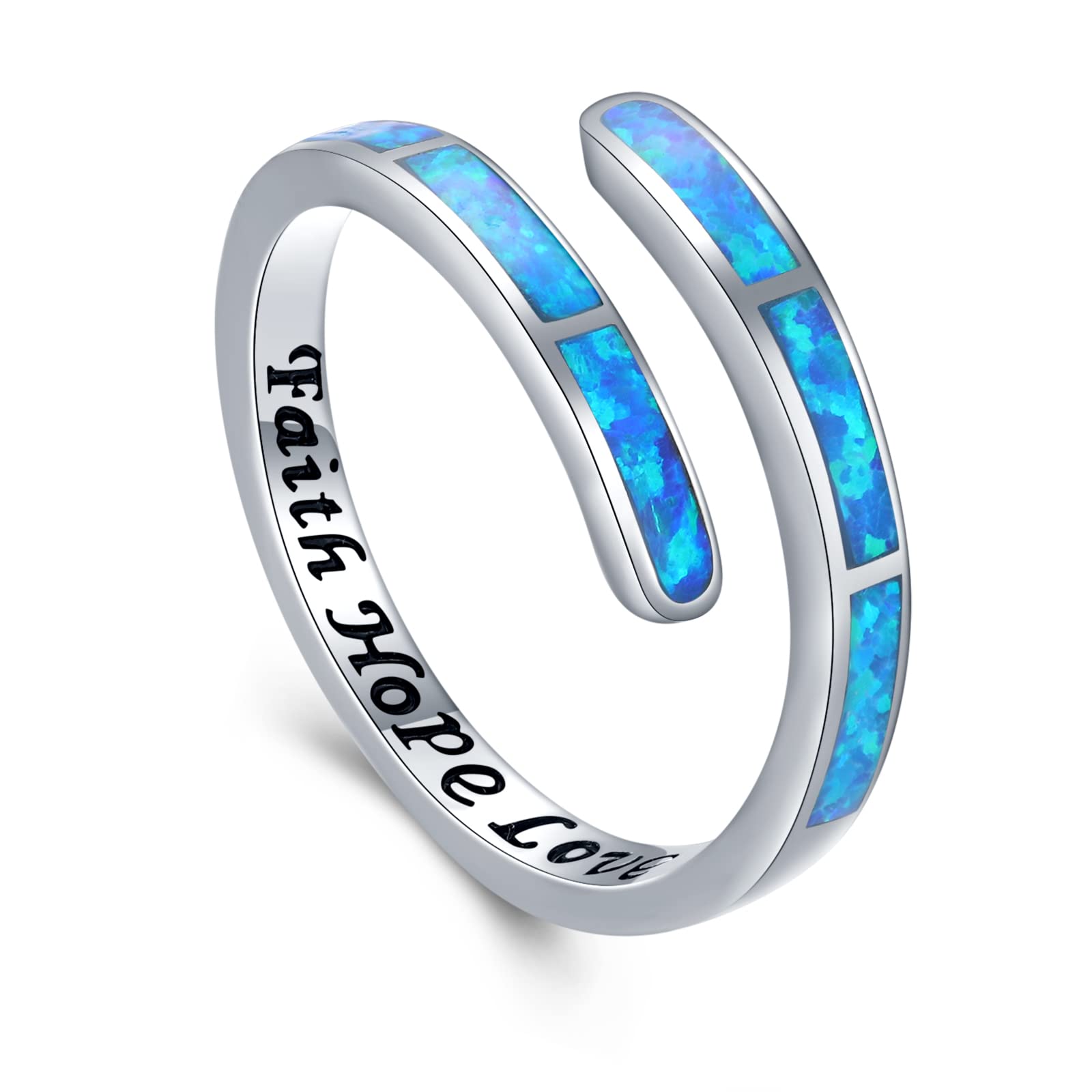 Anillo de plata de ley 925 con diseño de Faith Hope Love/I Can Do All Things, anillo ajustable de ópalo para mujer, joyería de ópalo para niñas y mujeres