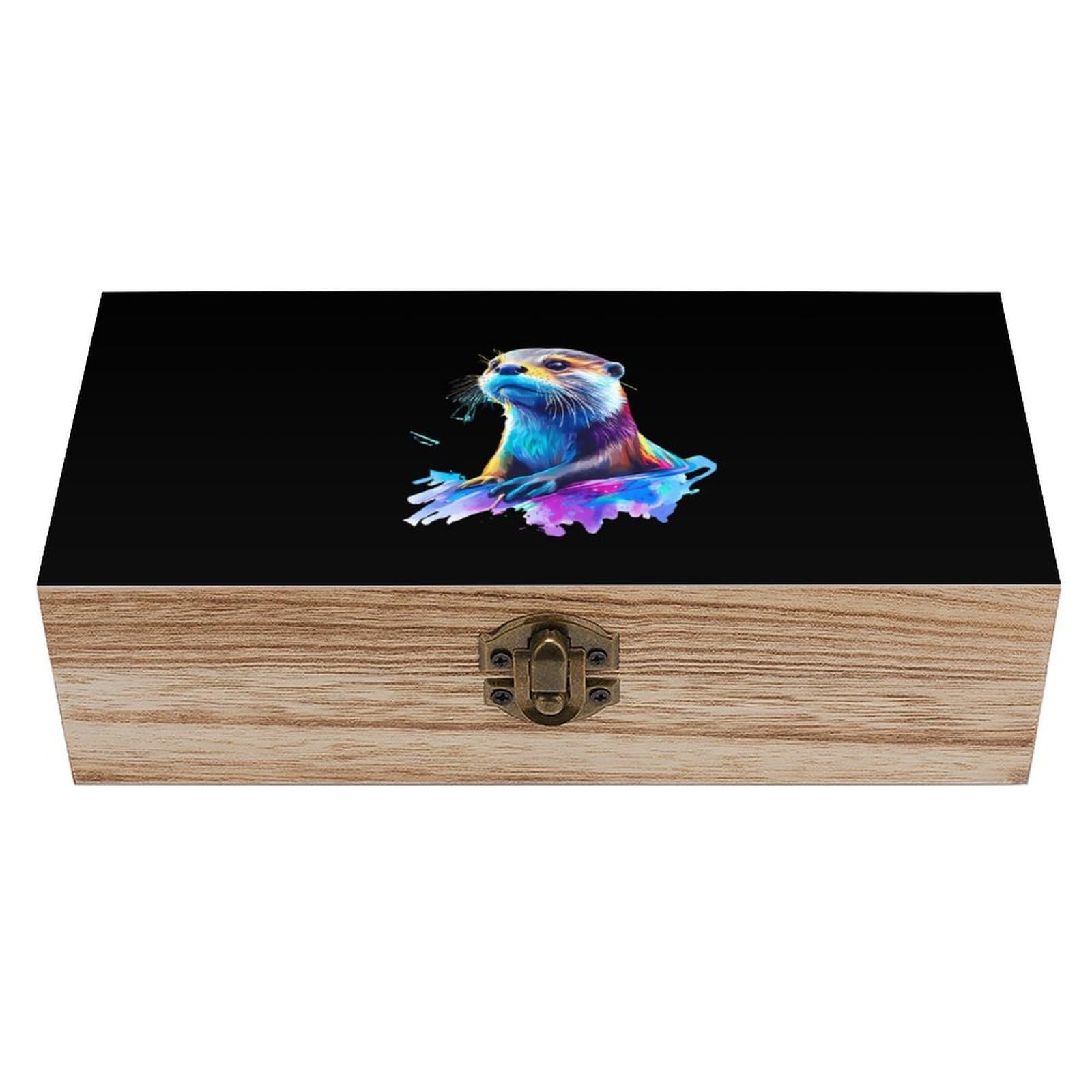 HLBSDM Otter Watercolor Wooden Storage Box with Front Clasp Vintage Keepsake Boxes for Jewelry Decorative Gift Ideas for Men Women