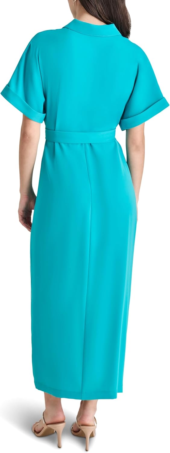 DKNY Womens Front Knot Collared Short Sleeve Dress - Image 4