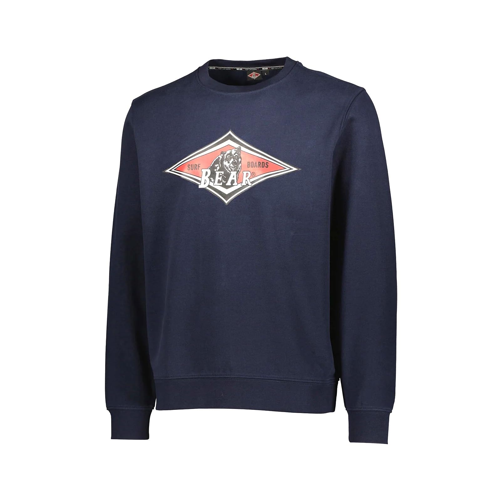 Bear Felpa Uomo Girocollo Stampa Logo Frontale a Contrasto Surfboard (L, Blu Navy)